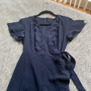 Navy Blue High-low Wrap Dress